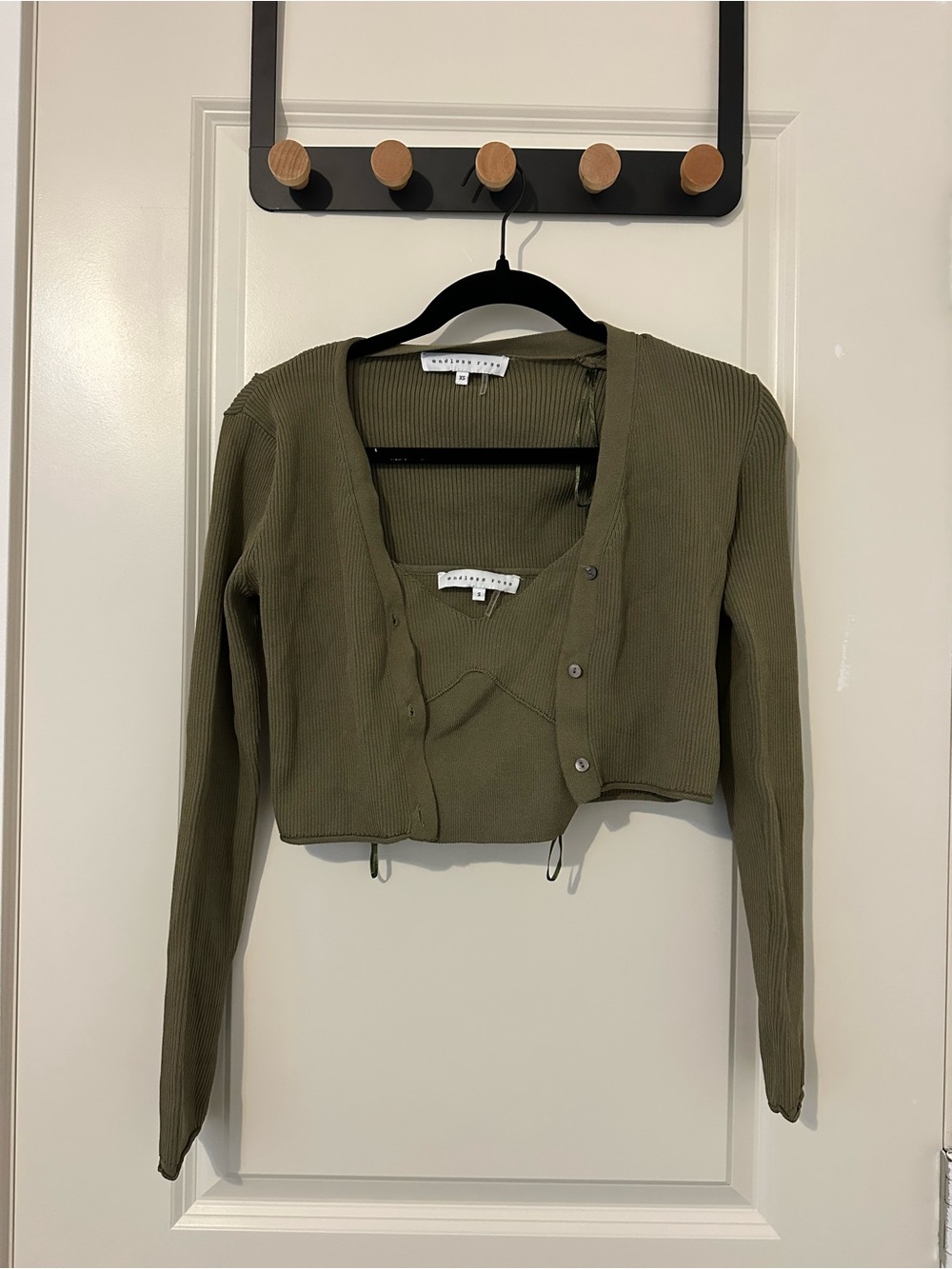 Endless Rose Olive Ribbed Cropped Cardigan & Cami Set